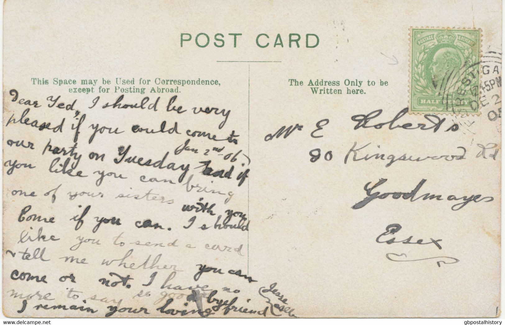 GB 1905, King Edward 1/2d Yellow-green On Very Fine Postcard, VARIETY: Green Dot On Leaf To The Left Of The Nose - Abarten & Kuriositäten