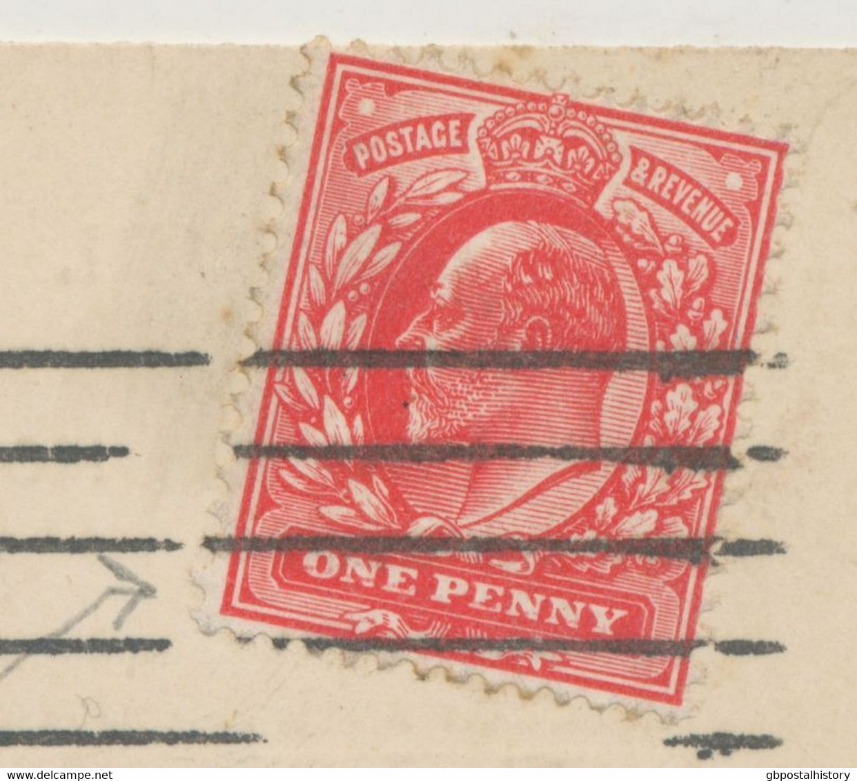 GB 1906, King Edward 1d Red In Commercial Used Postcard With Machine Postmark "LONDON.E.C", VARIETY: Thin Horizontal Red - Variedades, Errores & Curiosidades