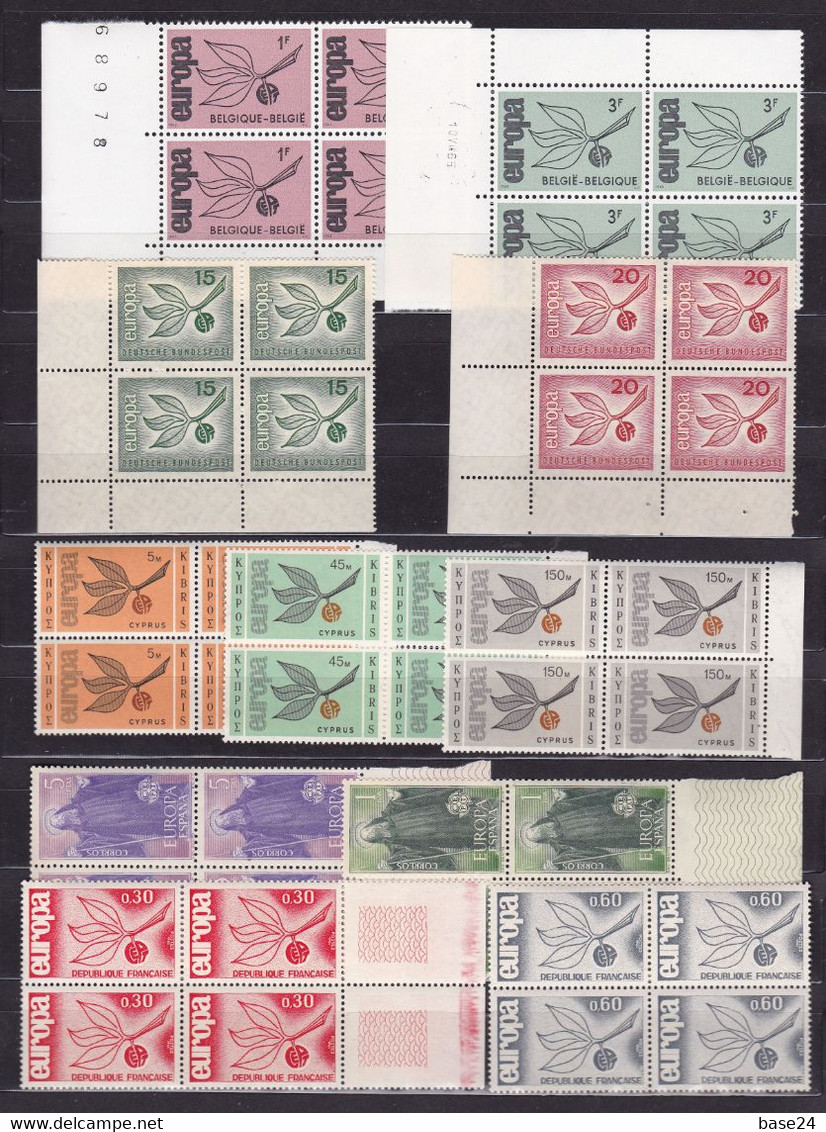 1965 EUROPA CEPT EUROPE ANNATA YEAR 4 Annate Di 19 Paesi E 36v. In QUARTINA MNH** Angolare Bl.4 RAMO 3 FOGLIE, BRANCH - Años Completos