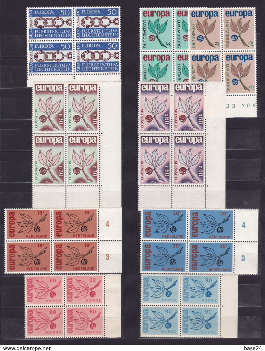 1965 EUROPA CEPT EUROPE ANNATA YEAR 4 Annate Di 19 Paesi E 36v. In QUARTINA MNH** Angolare Bl.4 RAMO 3 FOGLIE, BRANCH - Años Completos