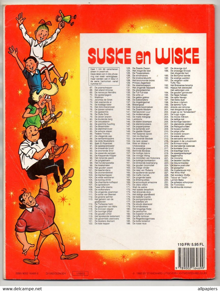 Suske En Wiske N°233 De Klinkende Klokken Par Vandersteen - Standaard Uitgeverij De 1992 - D/1971/0034/304 - 1/9/1992 - Suske & Wiske
