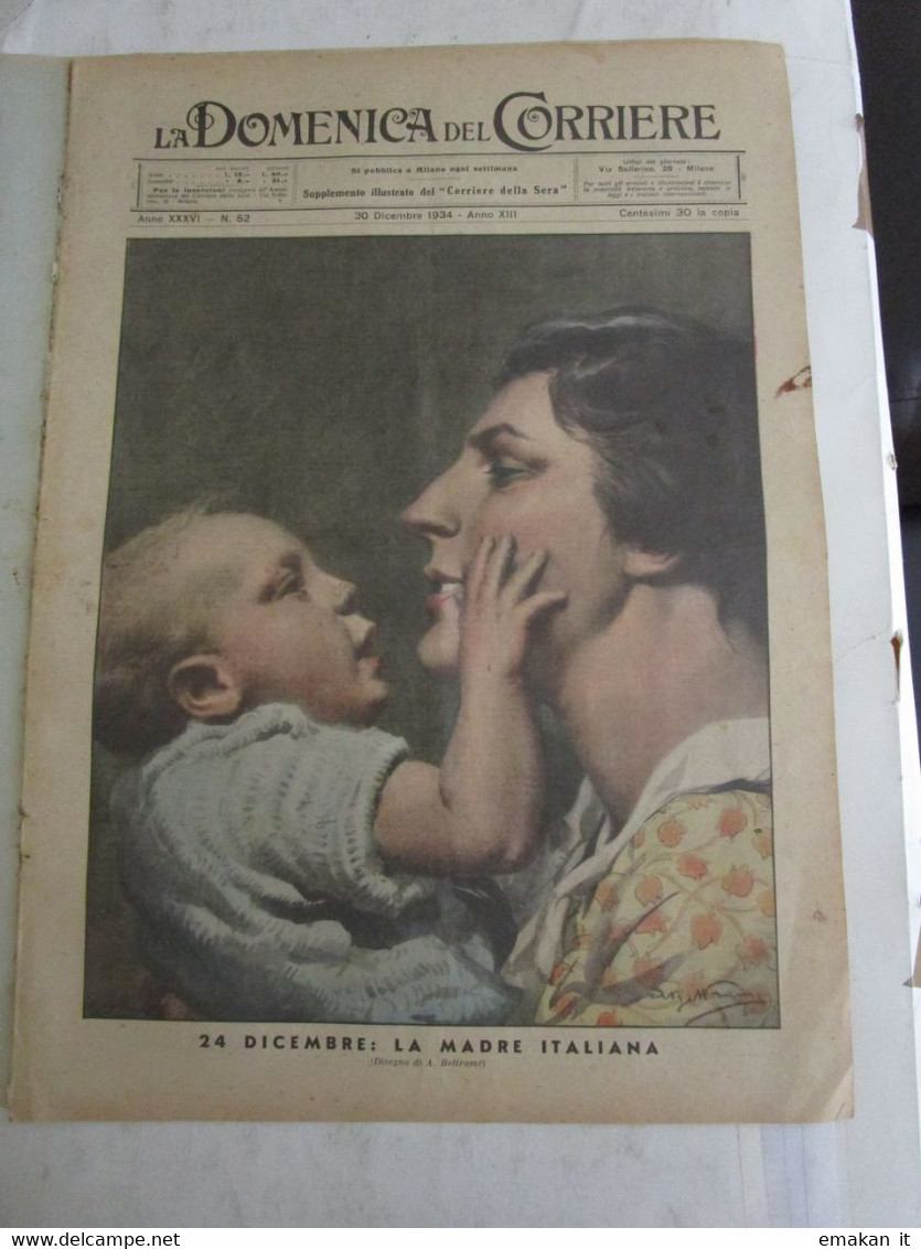 # DOMENICA DEL CORRIERE N 52 / 1934 LA MADRE ITALIANA / CICLISMO IN TRIPOLITANIA / LITTORIA - First Editions