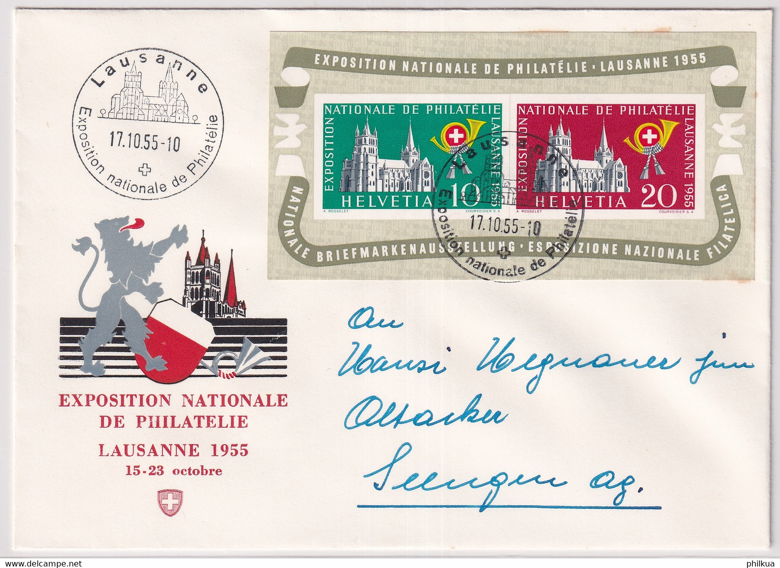 MiNr. 611 - 612 (Block 15) Schweiz1955, 15. Febr. Blockausgabe: Nationale Briefmarkenausstellung, Lausanne (II) - Expositions Philatéliques
