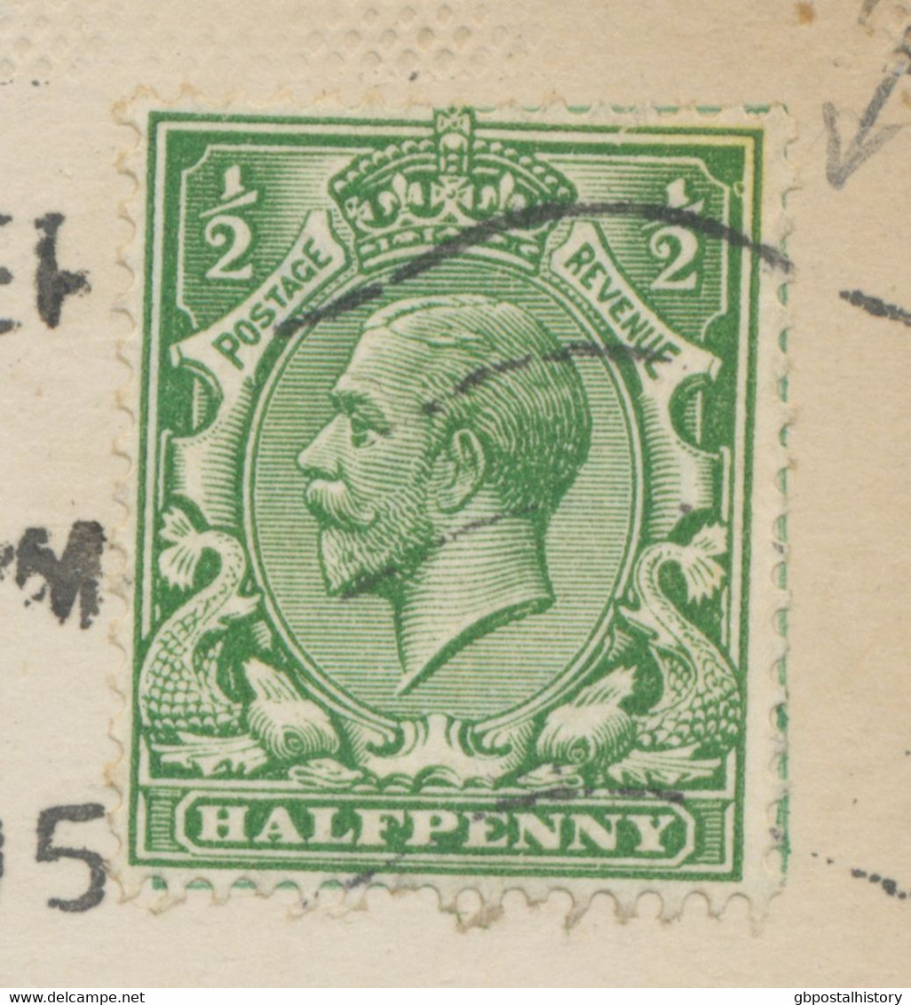 GB 1915, King George V 1/2d On Very Fine Postcard From Leicester To Leeds, VARIETY: Small "o" Next To "1/2" Top Right, - Plaatfouten En Curiosa