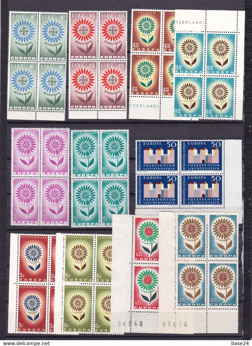 1964 EUROPA CEPT EUROPE ANNATA YEAR 4 Annate Di 36 Valori In QUARTINA MNH** 3 Valori Senza Gomma, FIORE  FLOWER Block 4 - Años Completos