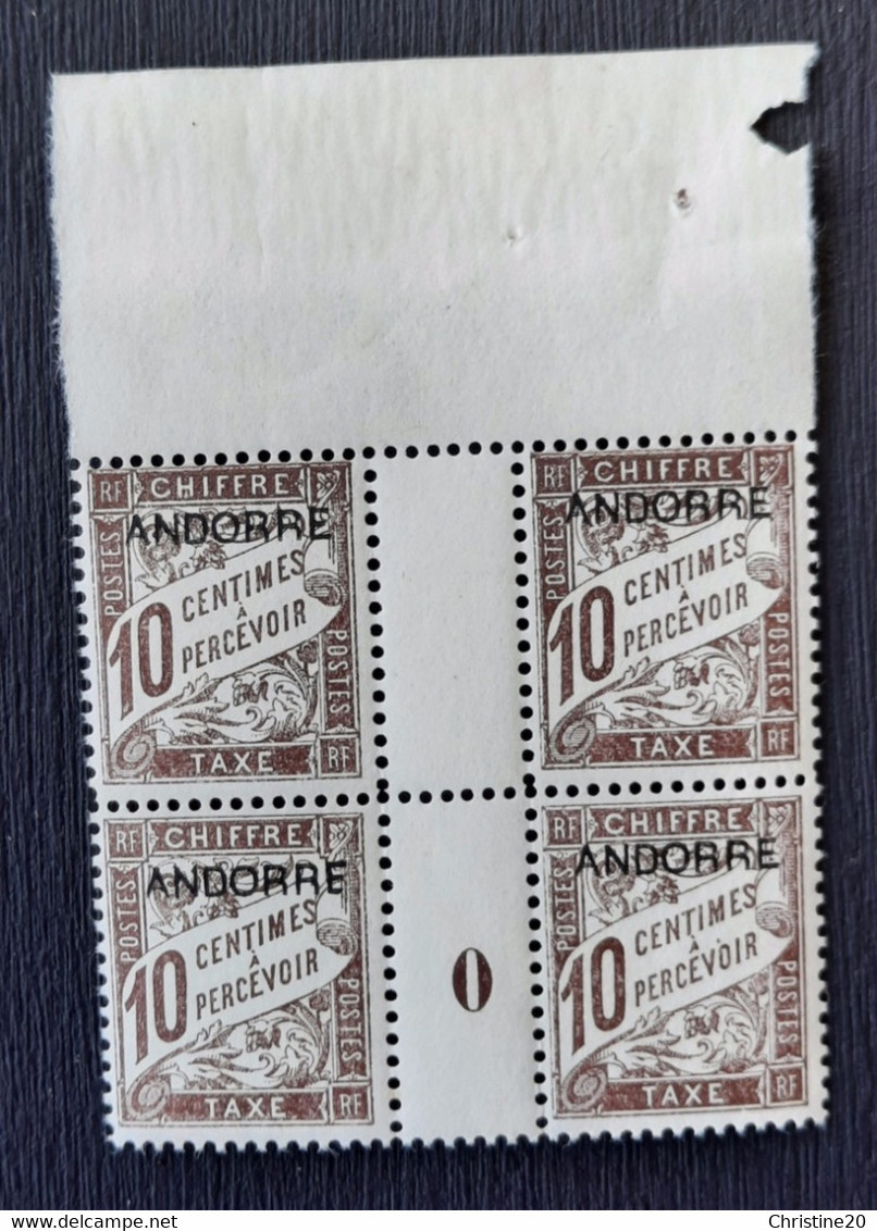 Andorre Français 1931/32 Taxe N°2 Millésime 0  En Bloc De 4 BdF **TB Tirage 300 Exemplaires - Nuovi