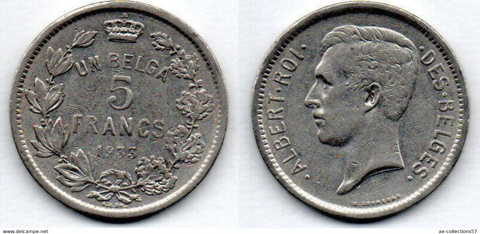 Belgique -  5 Francs 1933 TB - 5 Frank & 1 Belga