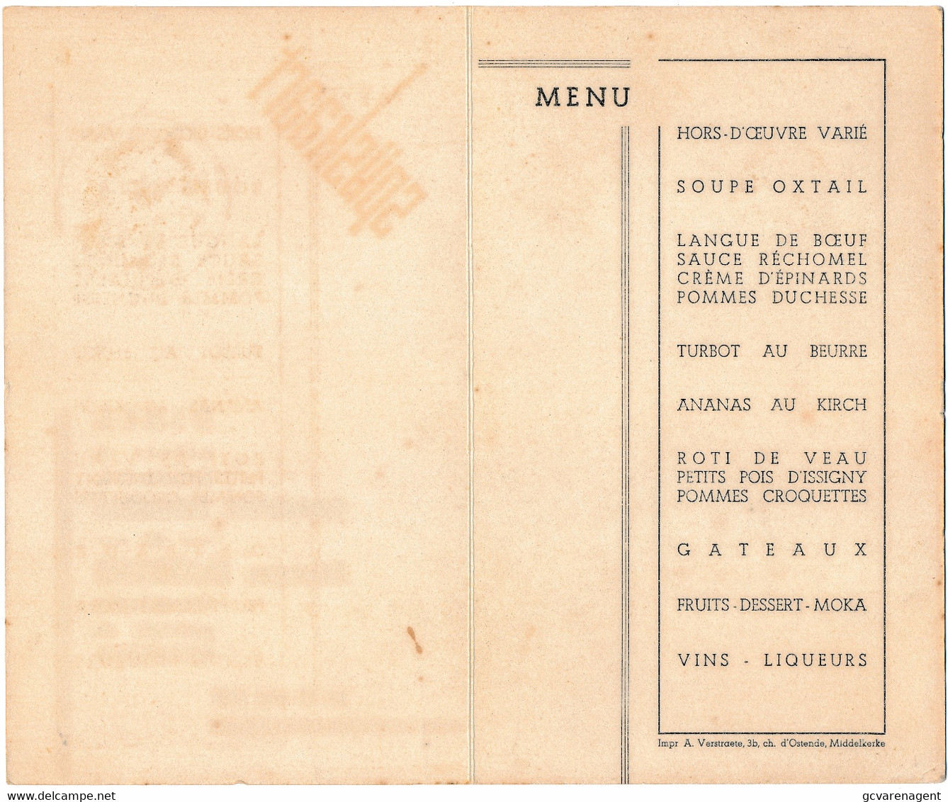 SPIJSKAART  15 MAI 1947  COMMUNION SOLENNELLE  18 X 10 CM     2 SCANS - Menus