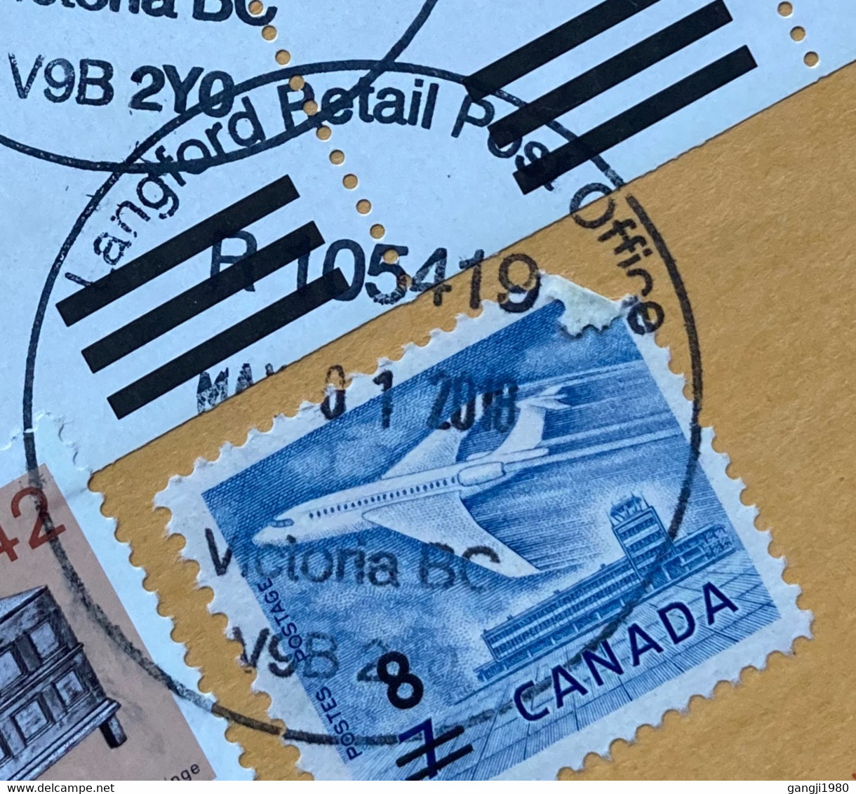 CANADA 2018, AEROPLANE 8 OVERPRINTED ON 7 CENT ,NOEL ,CHRISTMAS 1986 STAMPS OF 7 BOTH SIDE WITHOUT PERFORATION ! LANGFOR - Lettres & Documents