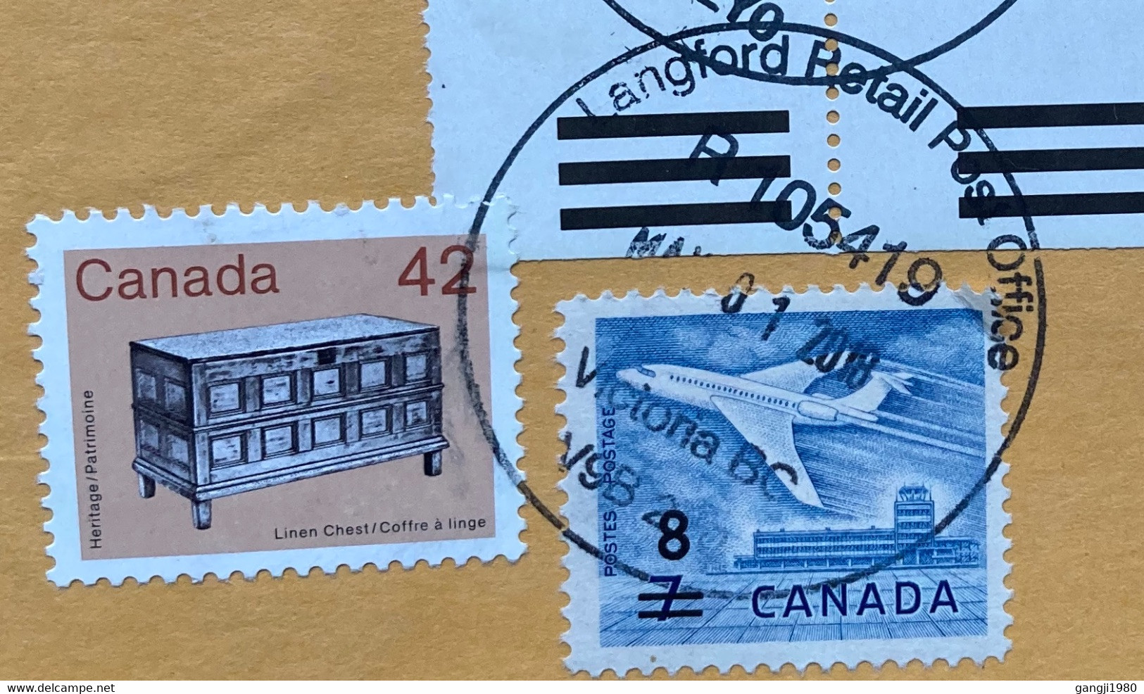 CANADA 2018, AEROPLANE 8 OVERPRINTED ON 7 CENT ,NOEL ,CHRISTMAS 1986 STAMPS OF 7 BOTH SIDE WITHOUT PERFORATION ! LANGFOR - Cartas & Documentos