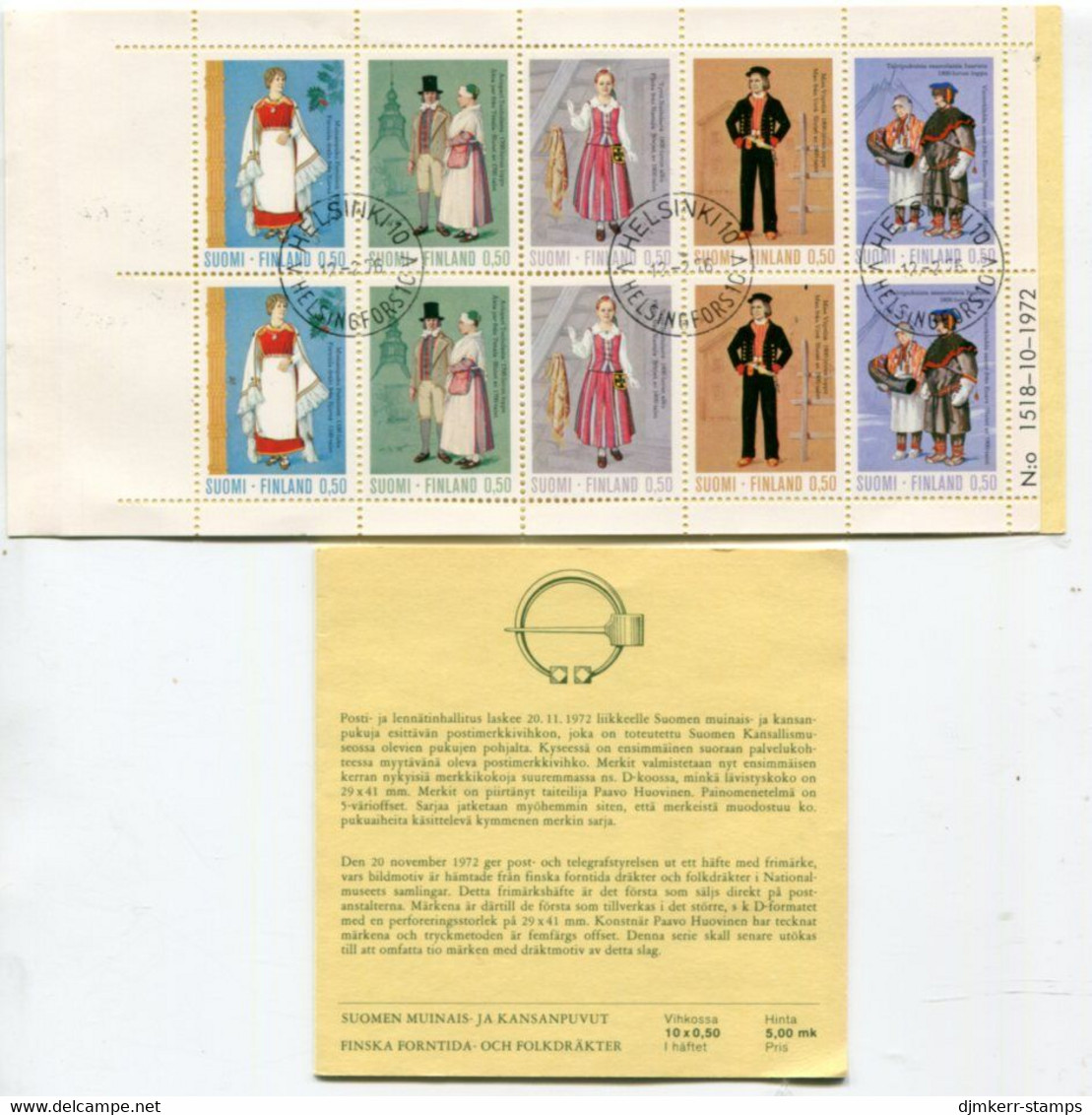 FINLAND 1972  Regional Costumes Booklet  Used.  Michel 710-14 MH6 - Gebruikt