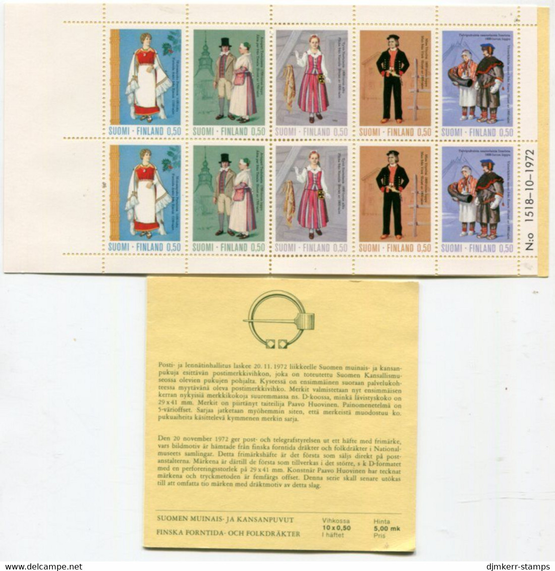 FINLAND 1972  Regional Costumes Booklet  MNH / **.  Michel 710-14 MH6 - Nuovi