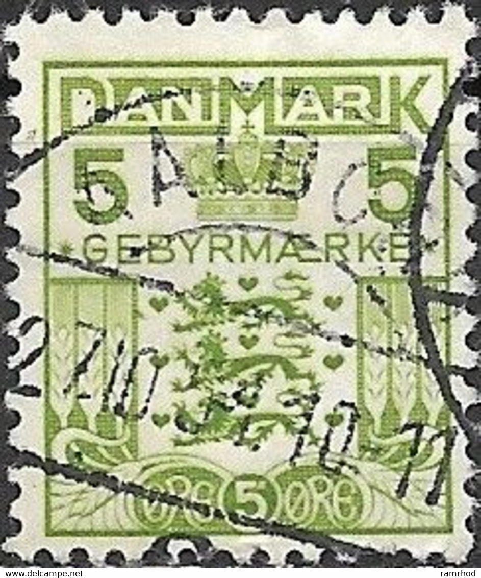 DENMARK 1934 Special Fee Stamp - 5ore - Green FU - Fiscali