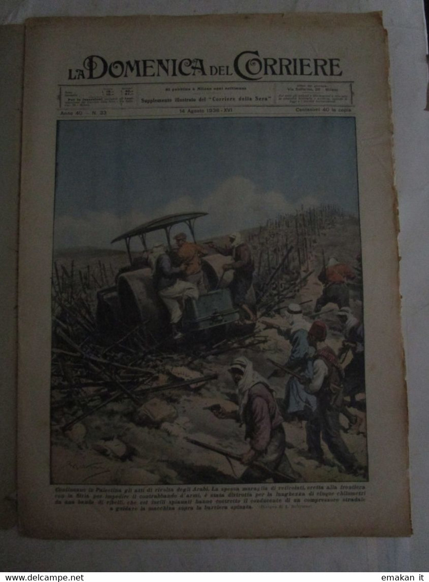 # DOMENICA DEL CORRIERE N 33 / 1938 PALESTINA / SUB PIONIERI DELL'ABISSO / CAMPARI - First Editions