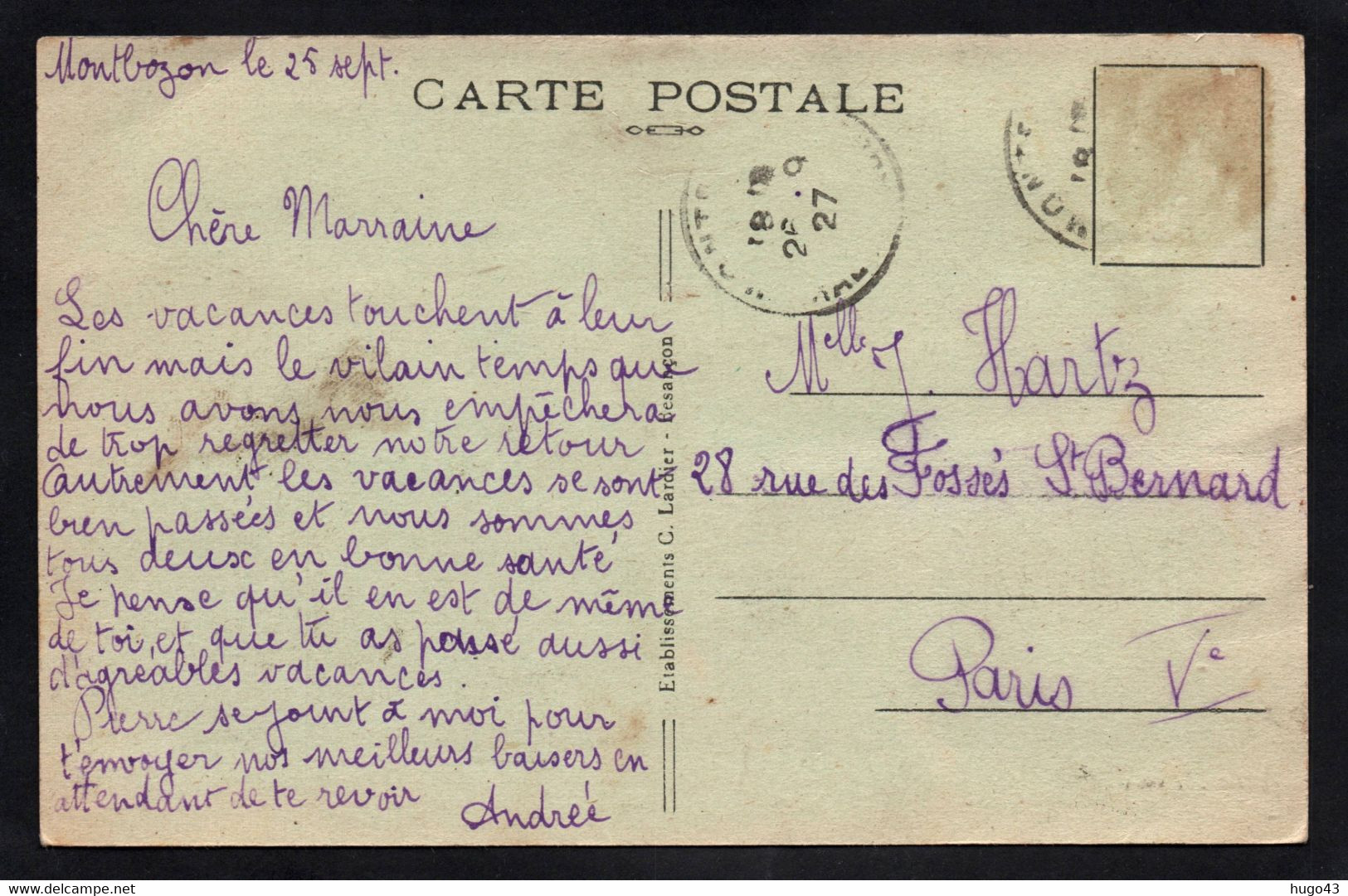 (RECTO / VERSO) MONTBOZON EN 1927 - N° 19079 - RETOUR DE LA PATURE - VACHES - CPA - Montbozon