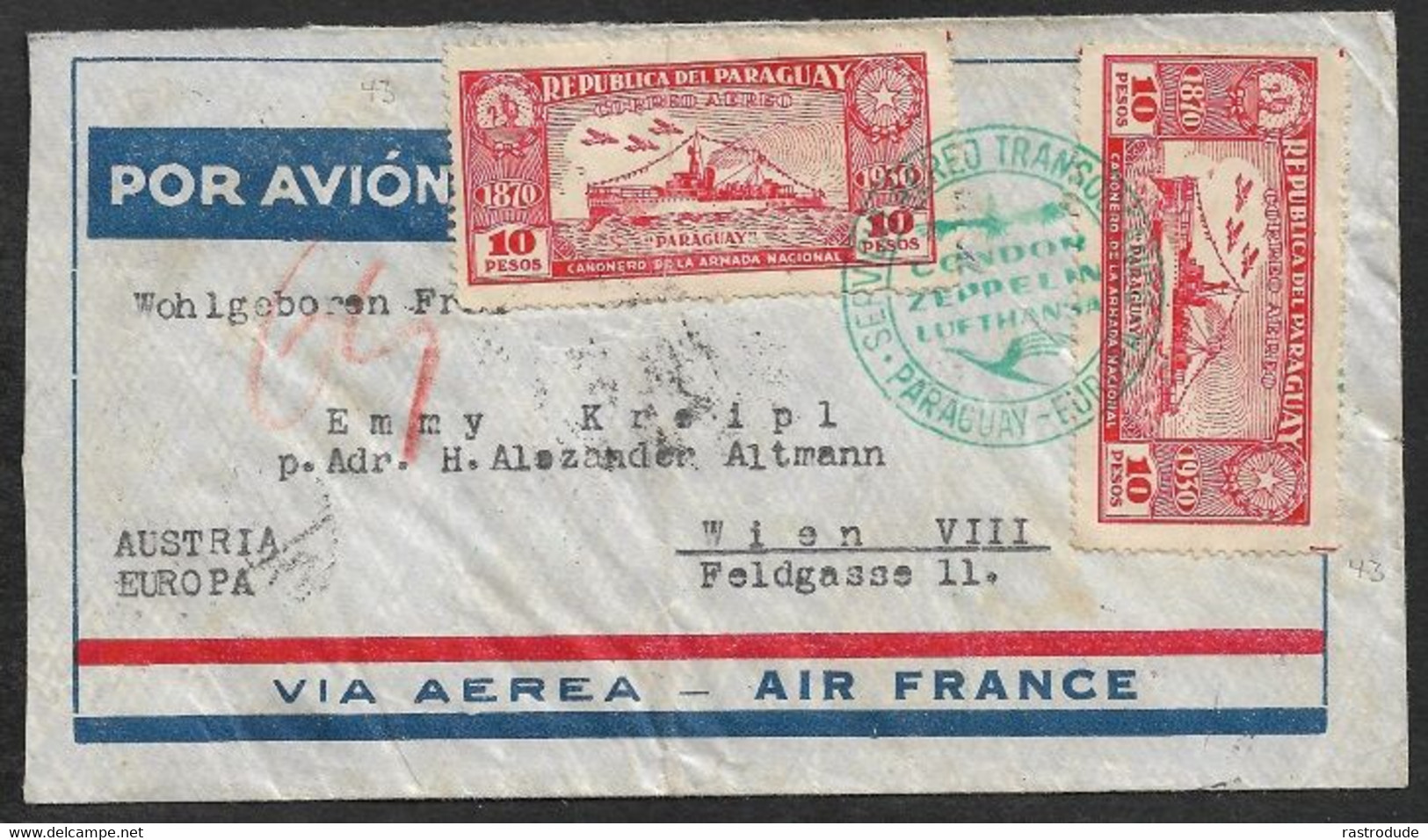 1934 PARAGUAY - AIRMAIL CONDOR ZEPPELIN LUFTHANSA To WIEN,AUSTRIA - RARE - Paraguay