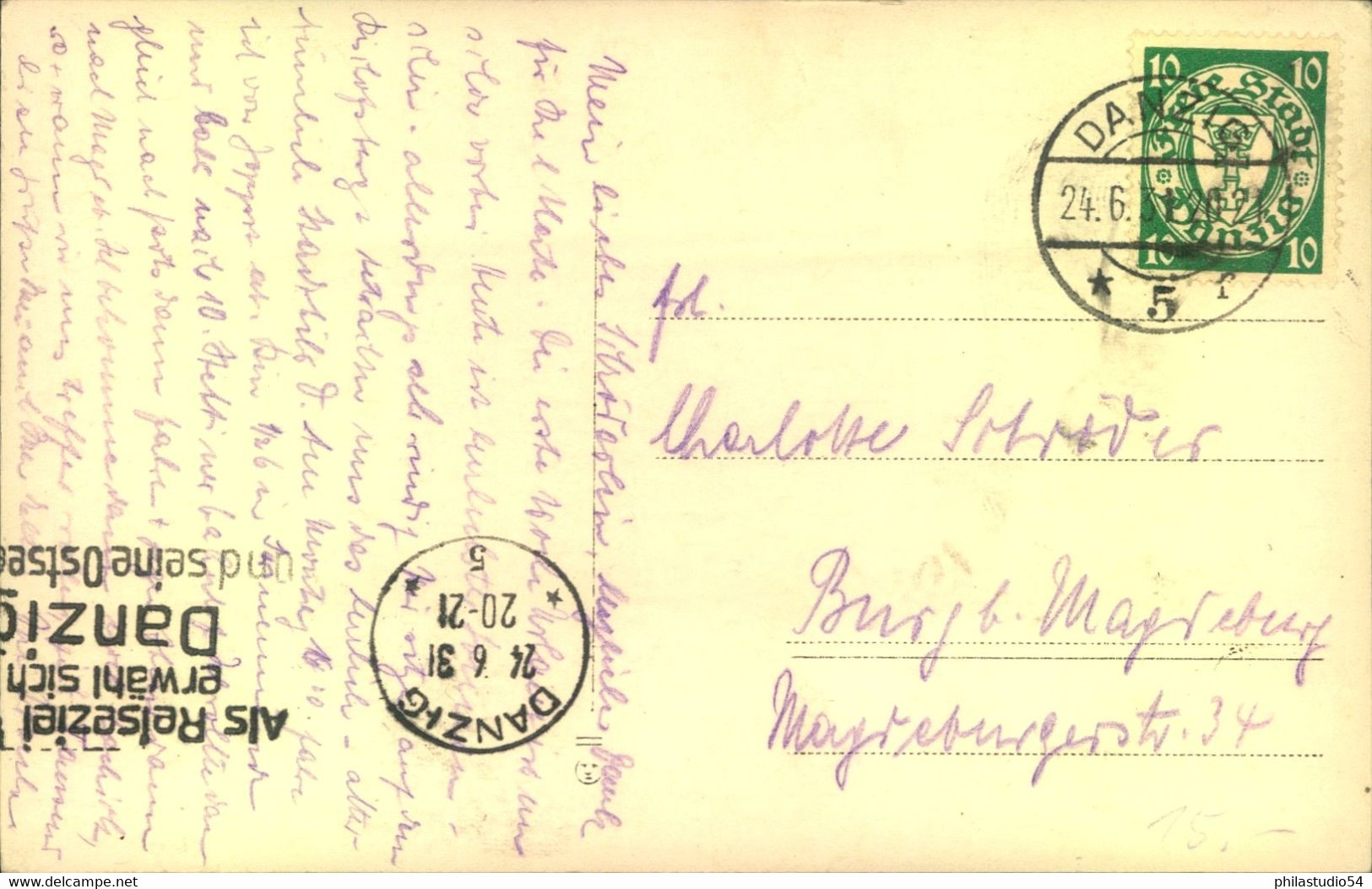 1931, Ansichtskarte Ab DANZIG 5, 2 Verschiedene Stempelf. - Briefe U. Dokumente