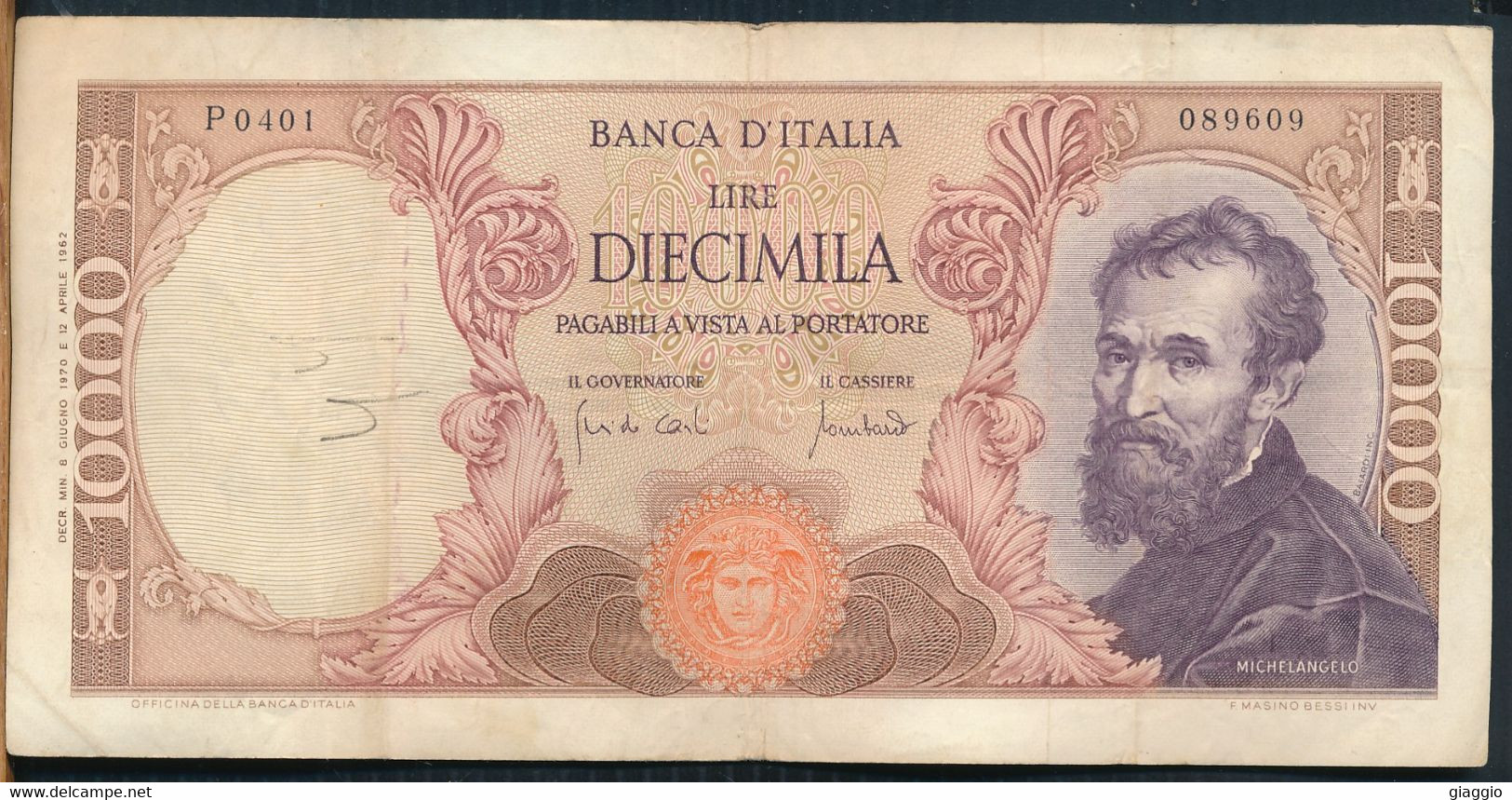 °°° ITALIA - 10000 LIRE MICHELANGELO 08/06/1970 SERIE P °°° - 10.000 Lire