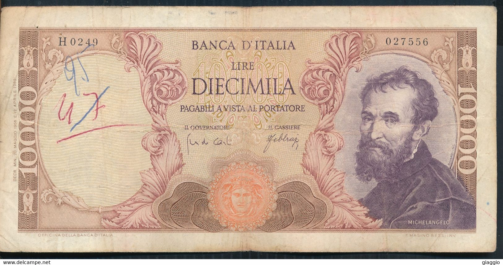 °°° ITALIA - 10000 LIRE MICHELANGELO 20/05/1966 SERIE H °°° - 10000 Lire