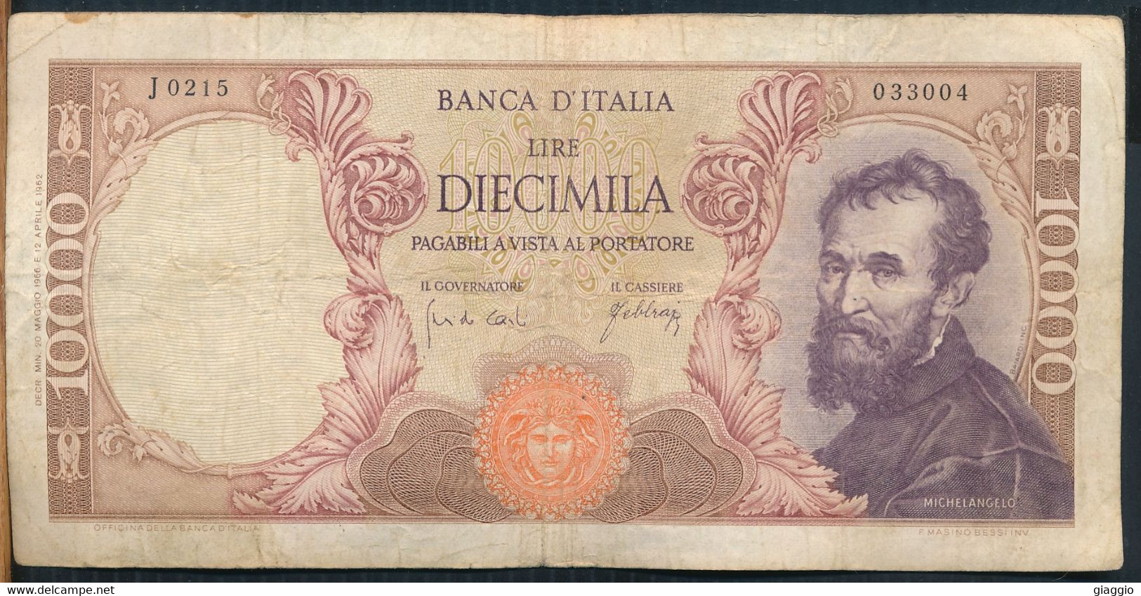°°° ITALIA - 10000 LIRE MICHELANGELO 20/05/1966 SERIE J °°° - 10.000 Lire