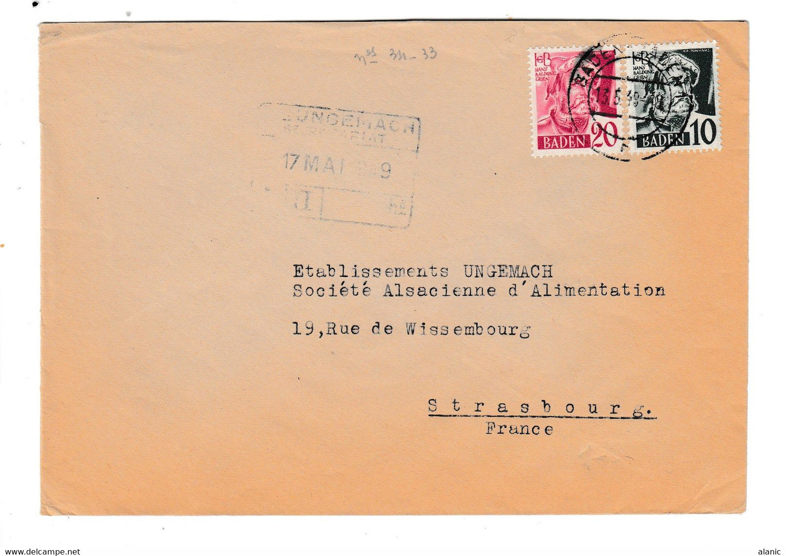 Allemagne > [4] Occupation Alliés > Zone Française/ BADE N°33+N°34  /   Le 17 MAI  1949  En L'état //peu Commun - Bade