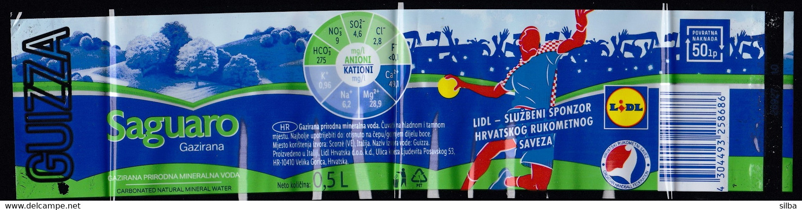 Croatia  / Saguaro Carbonated Natural Mineral Water / LIDL - Official Sponsor Of The Croatian Handball Federation - Handball