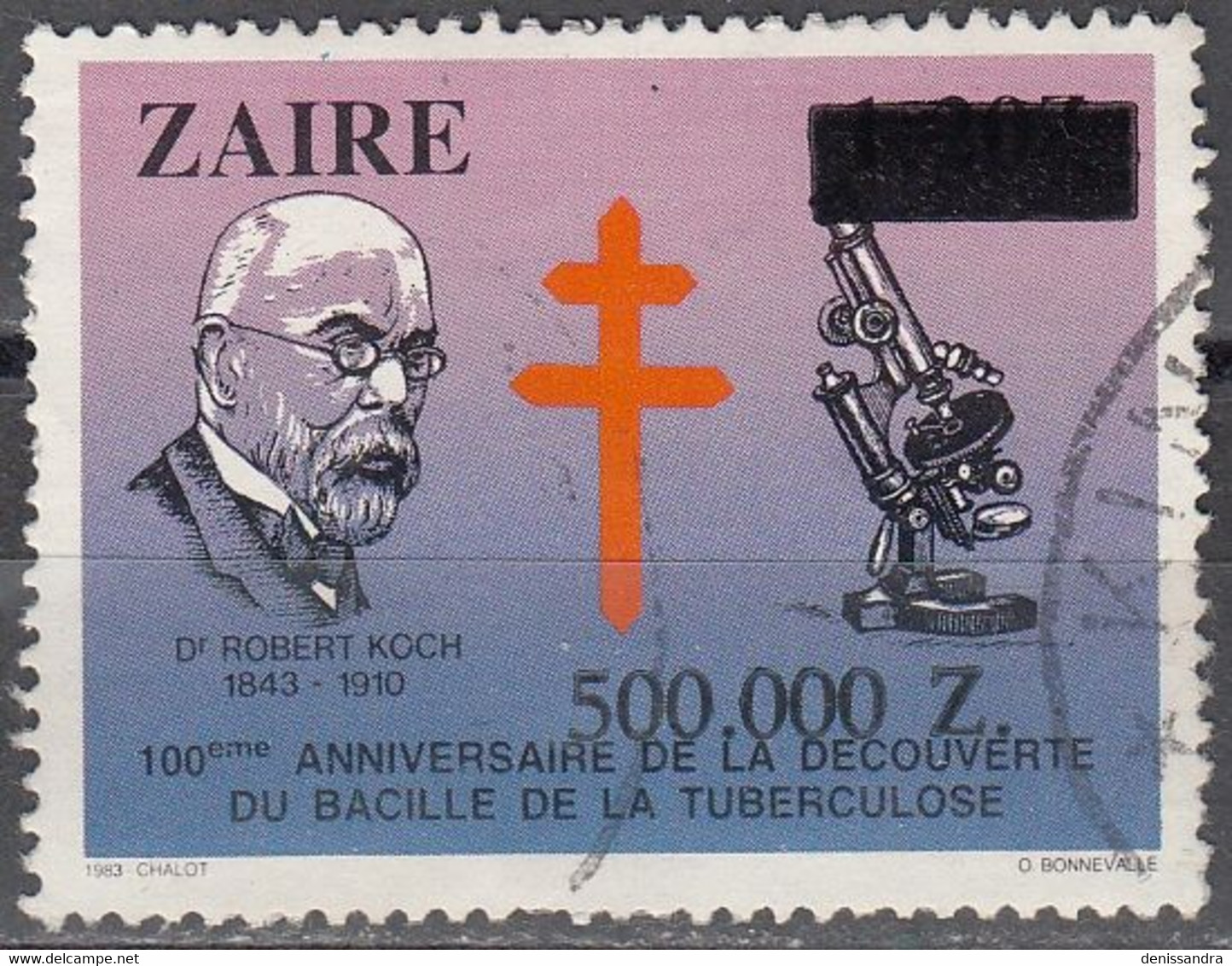 Zaïre 1992 Michel 1063 O Cote (2002) 2.00 Euro Robert Koch Tuberculose Cachet Rond - Usados