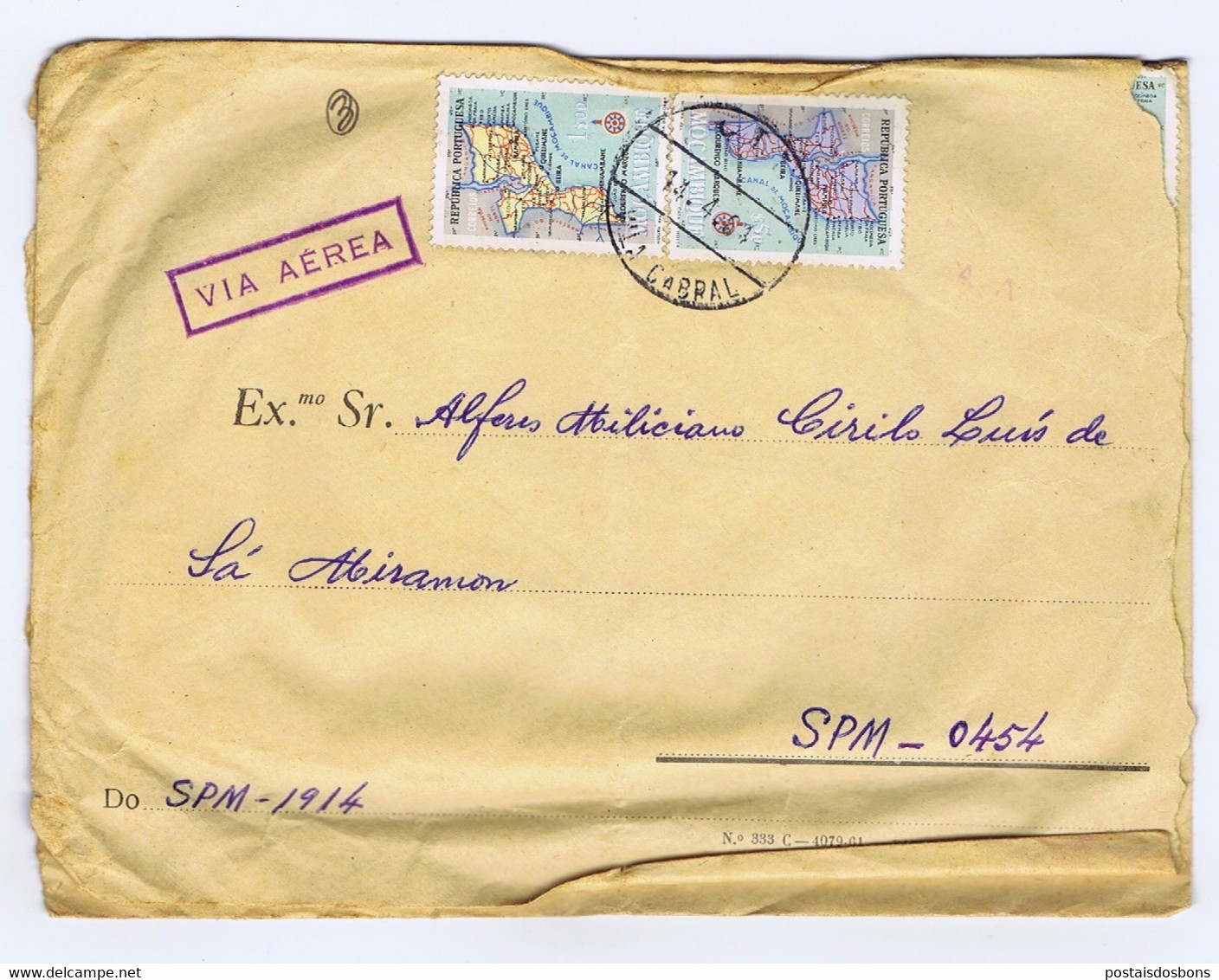 23M3) Portugal Envelope 1964 BS. P.M Vila Cabral Militar> Alferes Miliciano Cirilo Miramon Guerra Colonial Moçambique - Portugees-Afrika