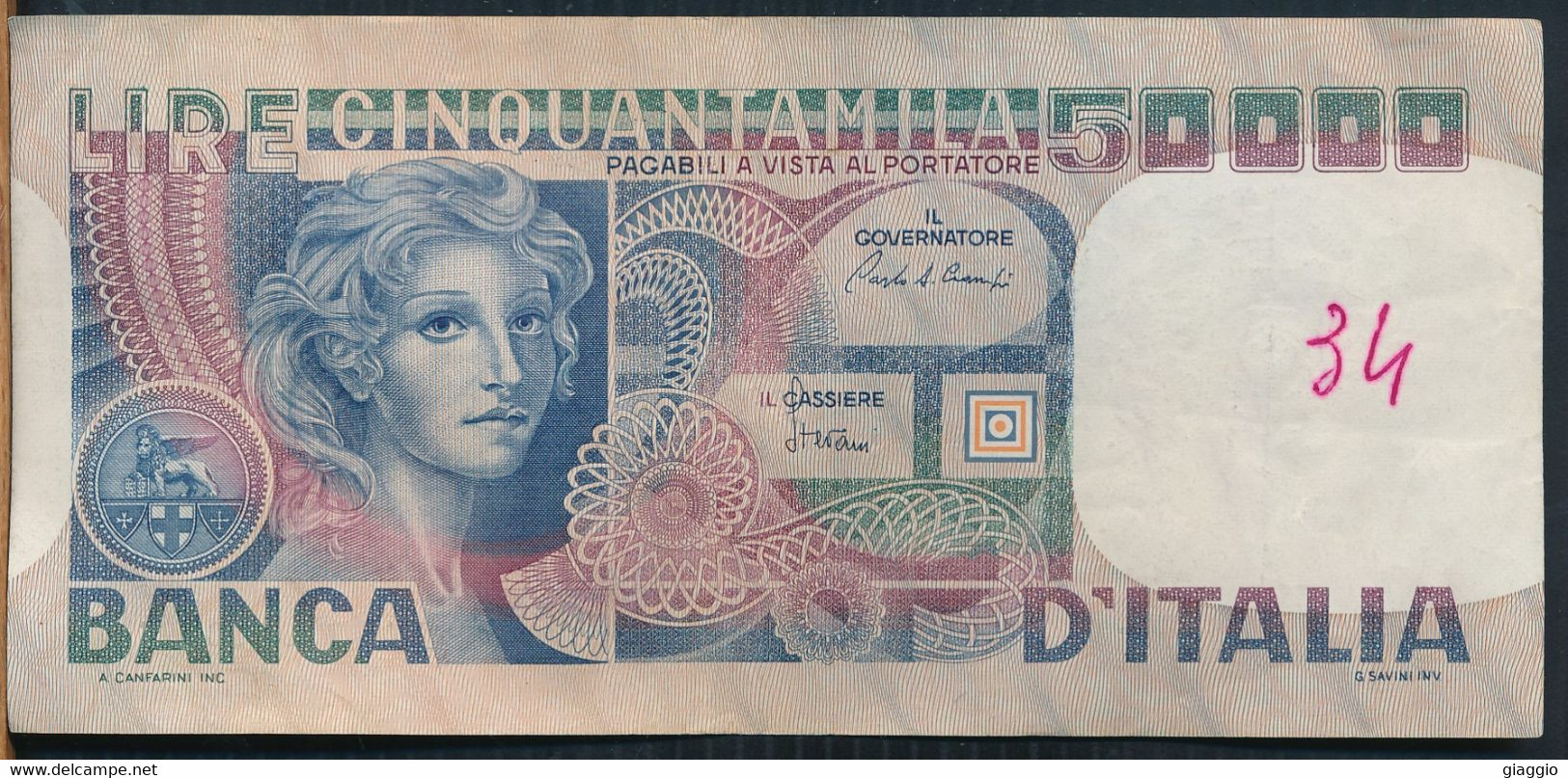 °°° ITALIA - 50000 LIRE VOLTO DI DONNA 11/04/1980 SERIE GA °°° - 50000 Liras