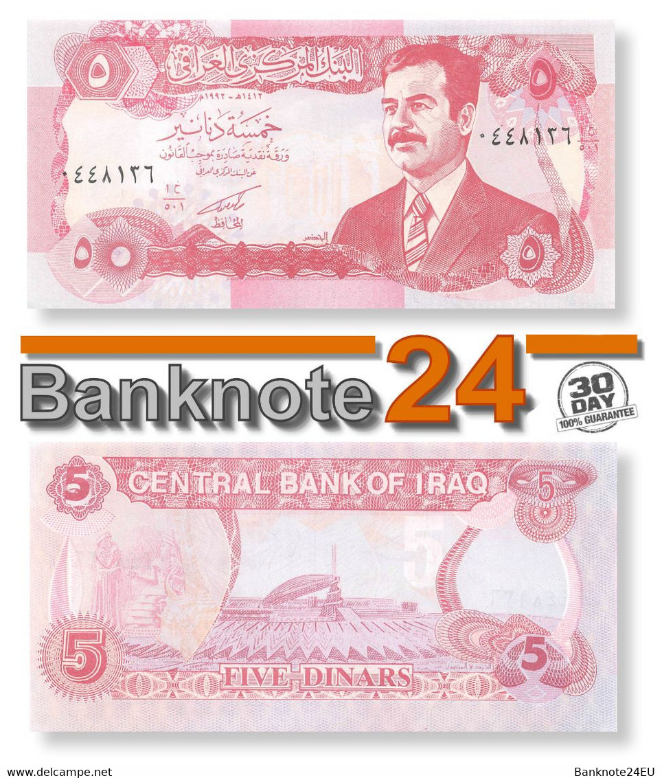 Iraq 5 Dinars 1992 Unc Pn 80c , Saddam Hussein Issue - Iraq