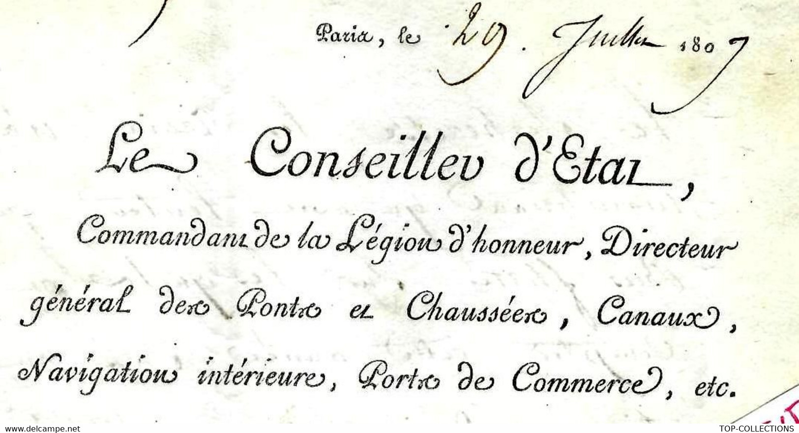 1809 ENTETE CONSEIL D’ETAT Ponts & Chaussées Sign. Montalivet  Ministre Napoleon APPROVISONNEMENT PARIS BOIS CHAUFFAGE - Historical Documents