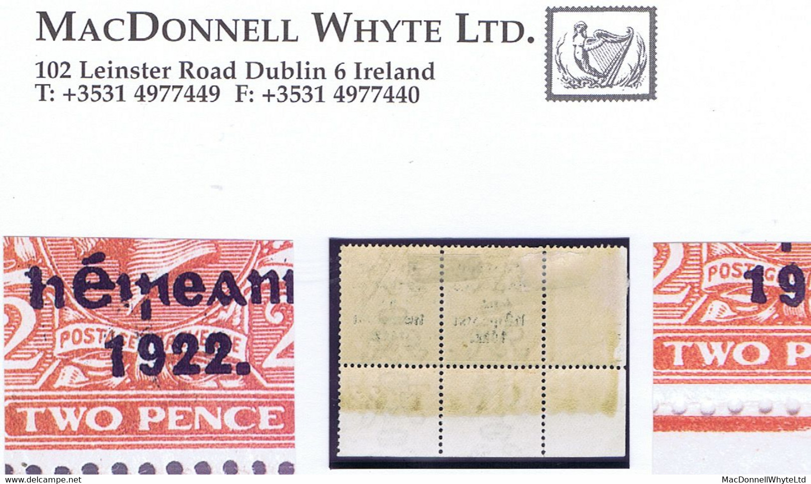 Ireland 1922 Thom Rialtas 5-line Blue-black Overprint 2d Die 1, Control T22 Perf, Corner Pair With "Short 1" Of R20/2 - Neufs