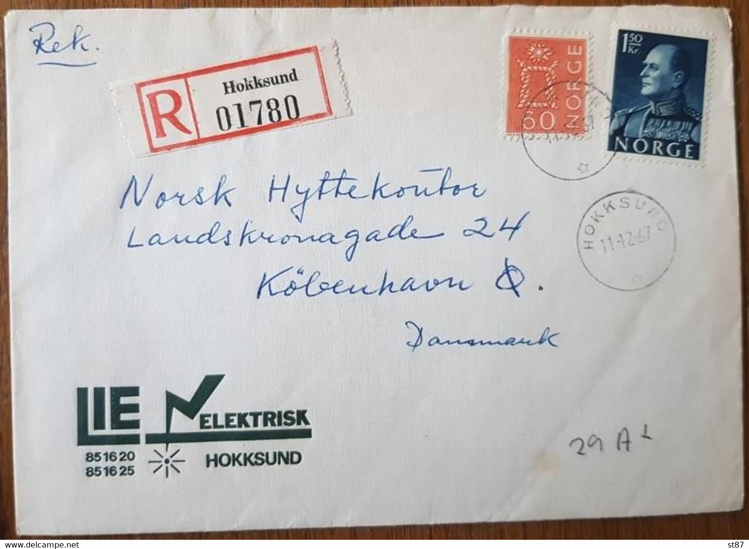 Cover Norge 1967 Hokksund REG Discolered In The Top - Covers & Documents