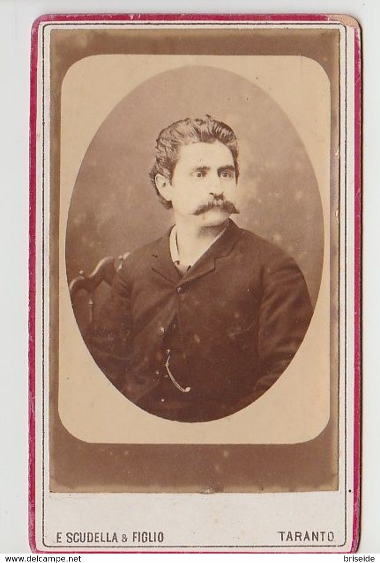 CDV CARTE DE VISITE FOTOGRAFIA UOMO STABILIMENTO FOTOGRAFICO EUGENIO SCUDELLA E FIGLIO TARANTO - Ancianas (antes De 1900)