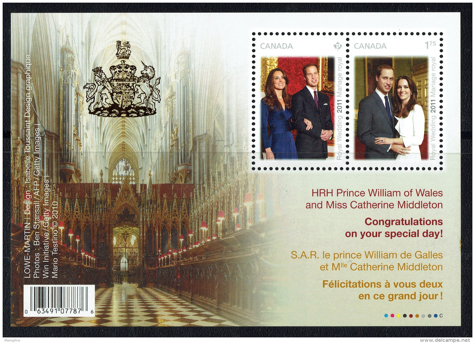 2011   Royal Wedding   HRH William Of Wales  Souvenir Sheet Of 2 Different  With Insigna Overprint Sc 2465b  MNH - Neufs