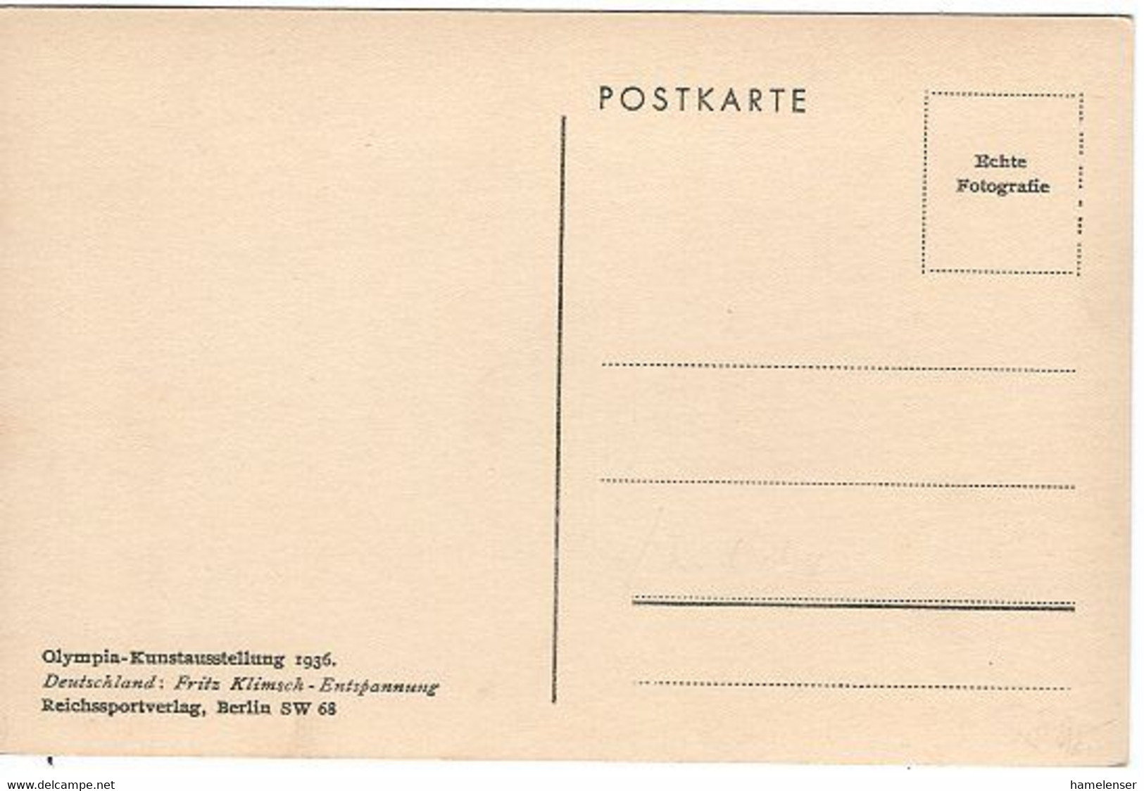 52281 - Deutsches Reich - 1936 - Olympia-Kunstausstellung - Fritz Klimsch "Entspannung", Ungebraucht - Giochi Olimpici
