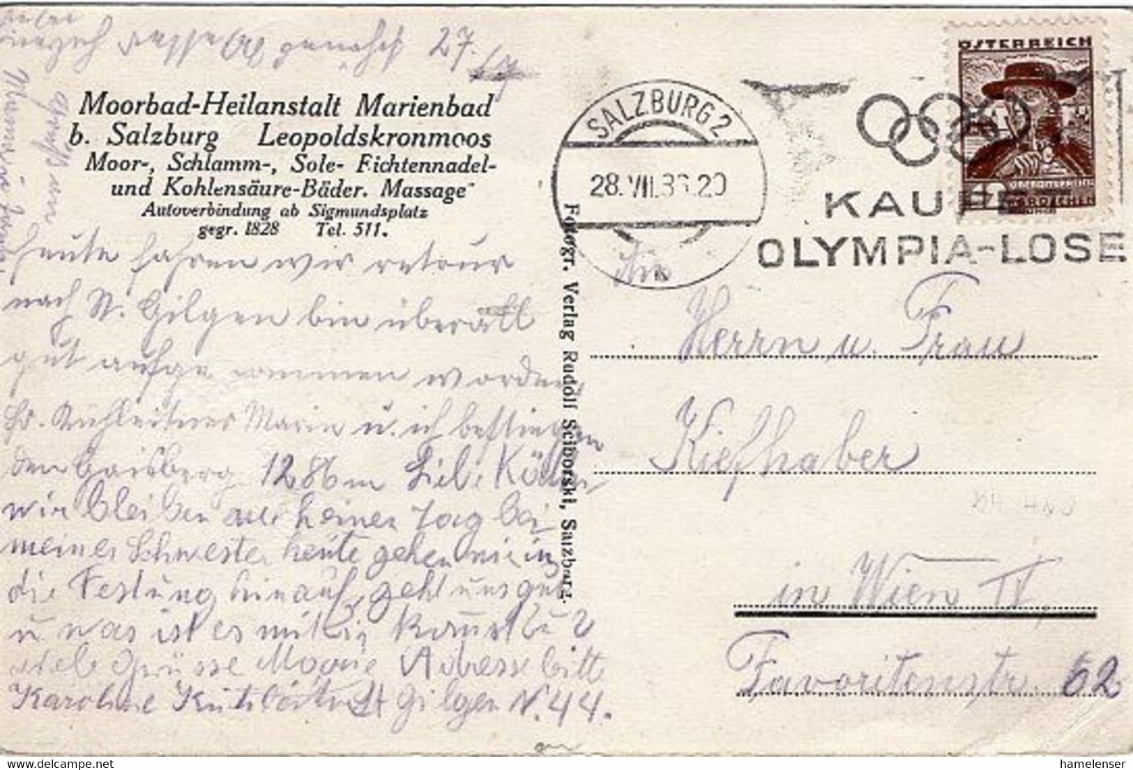 52302 - Öesterreich - 1936 - 12g Trachten EF A AnsKte SALZBURG - KAUFET OLYMPIA-LOSE -> Wien - Sommer 1936: Berlin