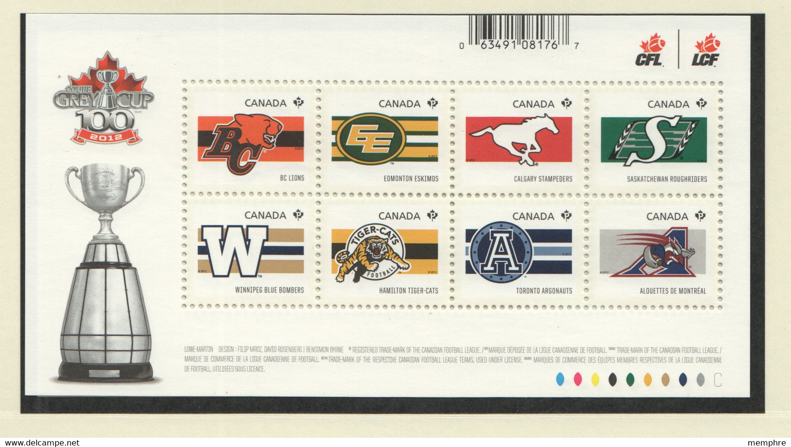 2012 Canadian Football League Team Logos Souvenir Sheet  Sc 2558 MNH - Neufs