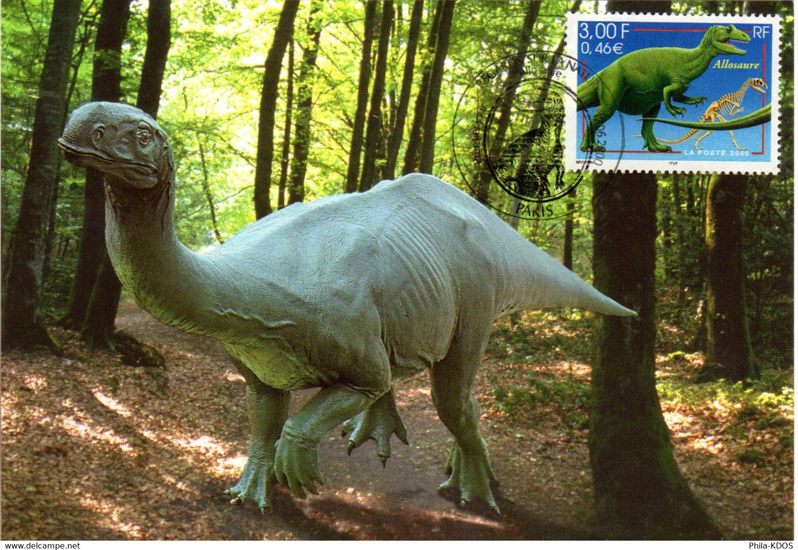 &#9989; 2000 " ALLOSAURE / DINOSAURE " Sur Carte Maximum N° YT 3334 Parfait état CM à Saisir - Prehistory