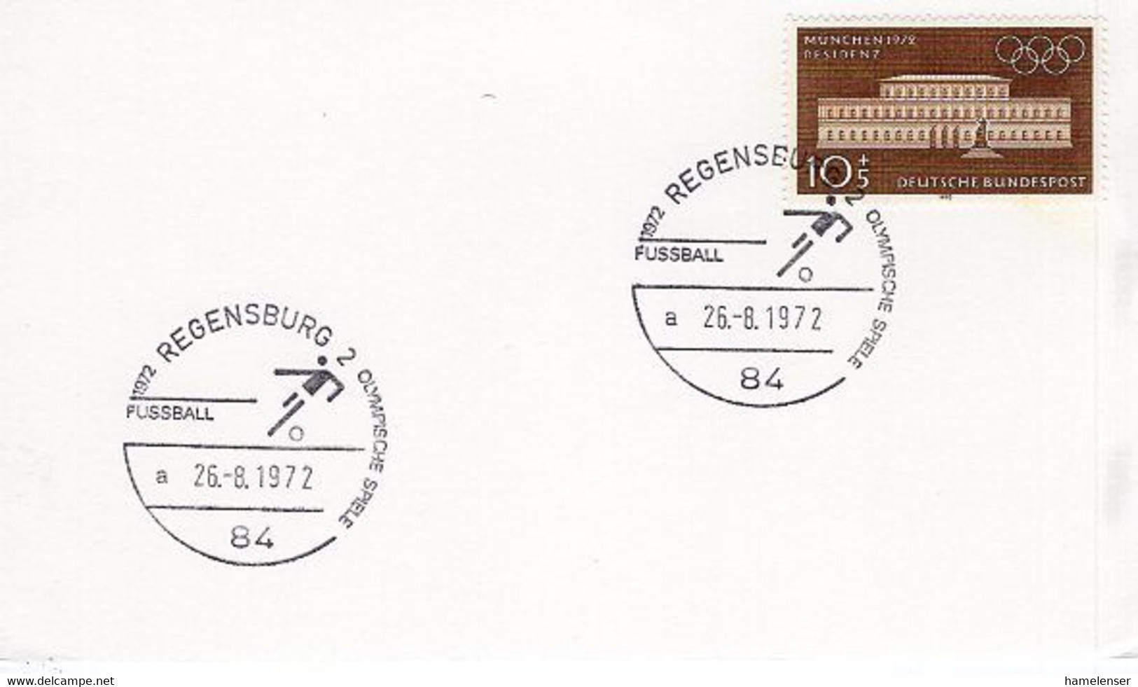 52330 - Bund - 1972 - 10Pfg Residenz EF A Kte M SoStpl REGENSBURG - OLYMPISCHE SPIELE FUSSBALL - Estate 1972: Monaco