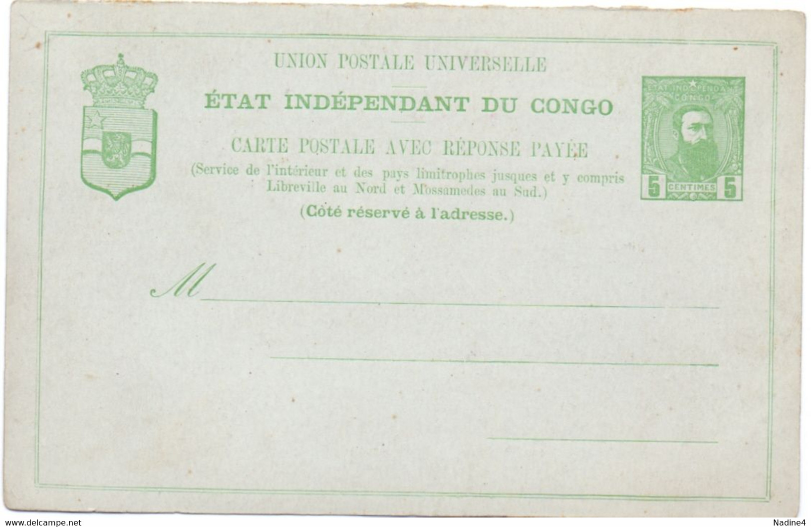 Briefkaart Carte Postale - Etat Indépendant Du Congo - 5 Centimes - Sonstige & Ohne Zuordnung