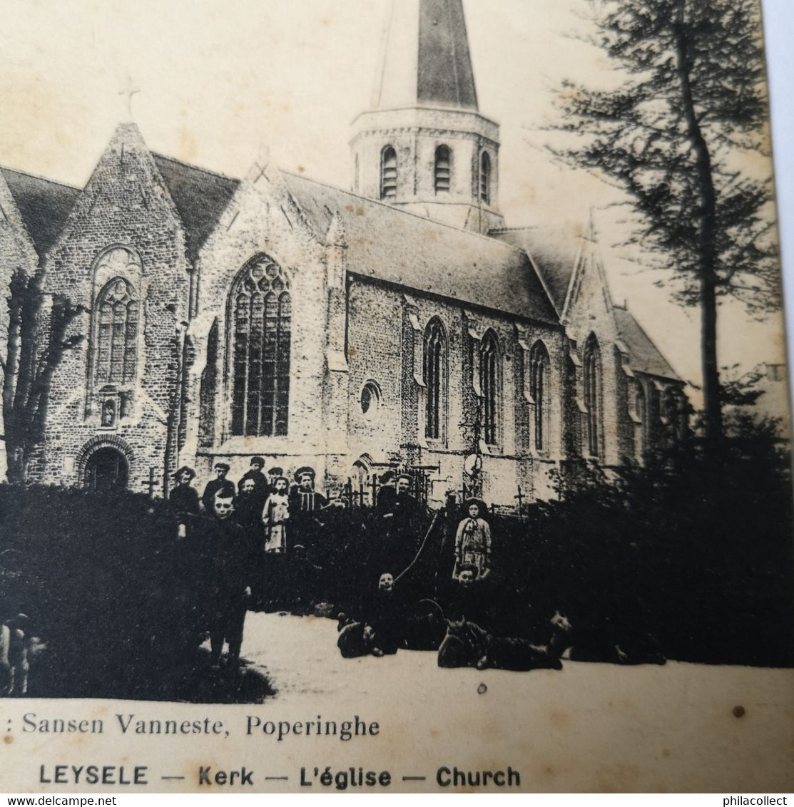Leysele - Leisele (Alveringem) Kerk - Eglise - Church (met Volk) 1918 Vlekkig - Alveringem