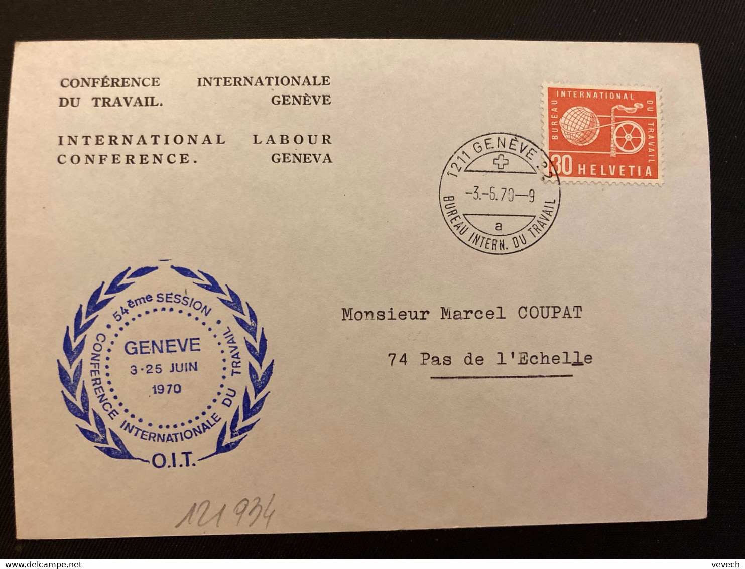 LETTRE SUISSE TP BIT 30 OBL.3-6 70 GENEVE 22 BUREAU INTERN. DU TRAVAIL - ILO