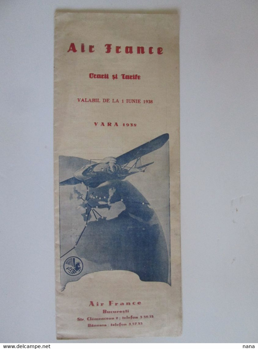 Rare! Air France Horaires Et Tarifs Des Vols Ete 1938 En Roumain/Air France Summer 1938 Timetable & Prices In Romanian - Timetables