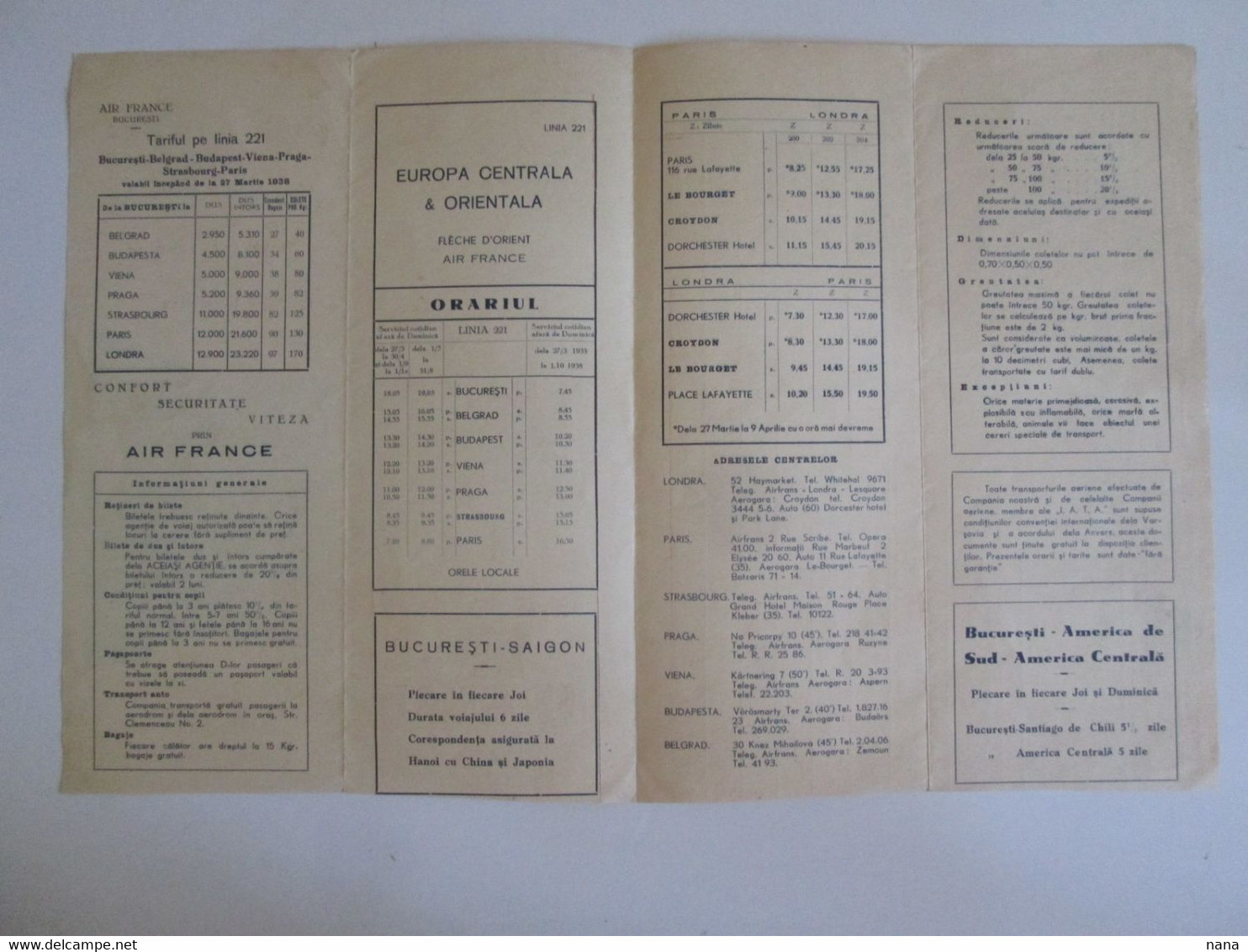 Rare! Air France Horaires Et Tarifs Des Vols Ete 1938 En Roumain/Air France Summer 1938 Timetable & Prices In Romanian - Timetables