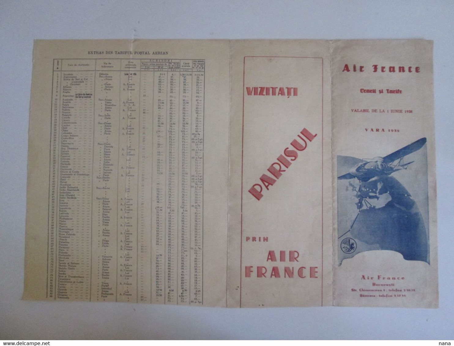 Rare! Air France Horaires Et Tarifs Des Vols Ete 1938 En Roumain/Air France Summer 1938 Timetable & Prices In Romanian - Tijdstabellen