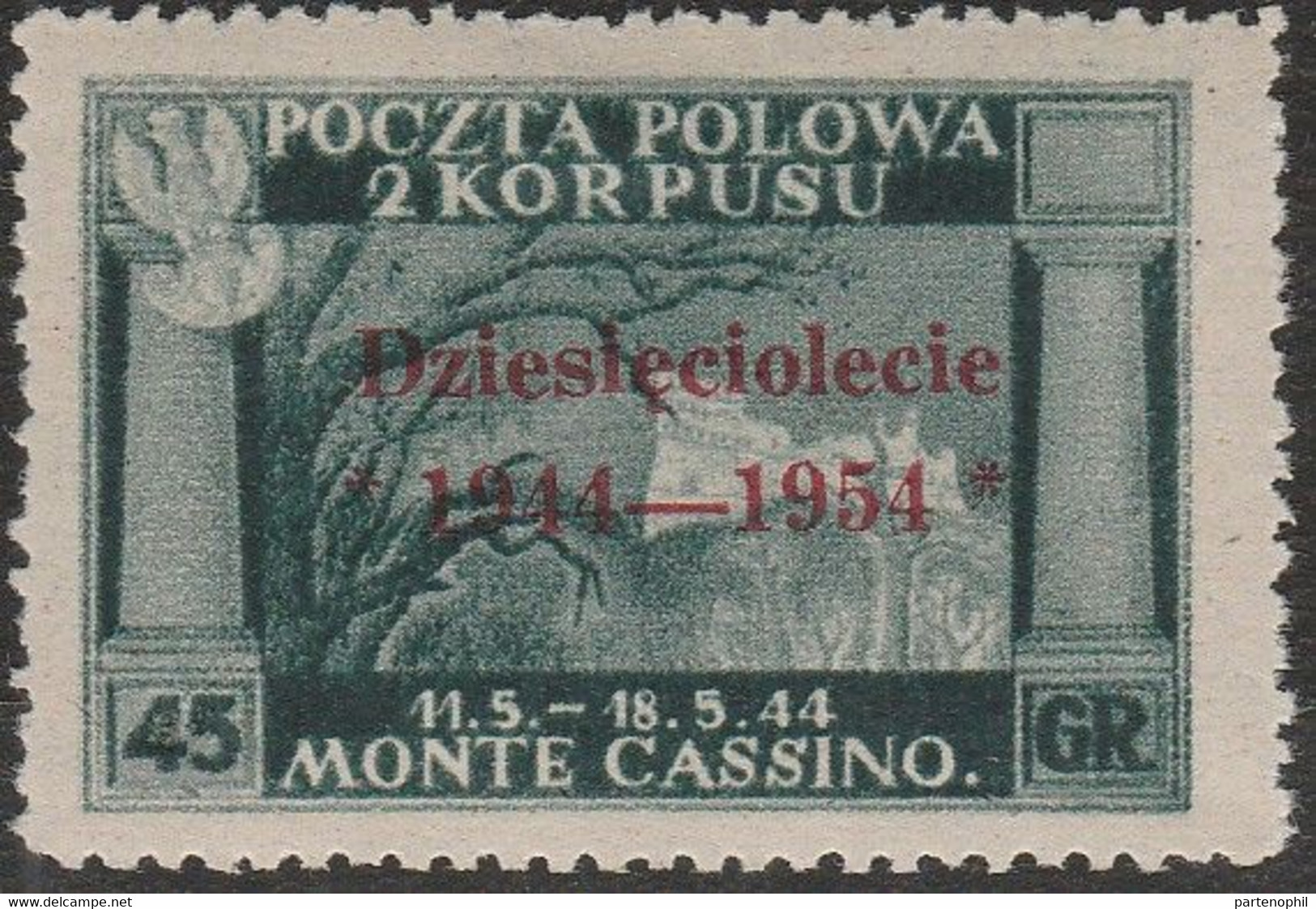 259 - Corpo Polacco 1954 - Governo Di Londra 45g. Scuro N. 4. Cat. € 600,00. MH - 1946-47 Période Corpo Polacco