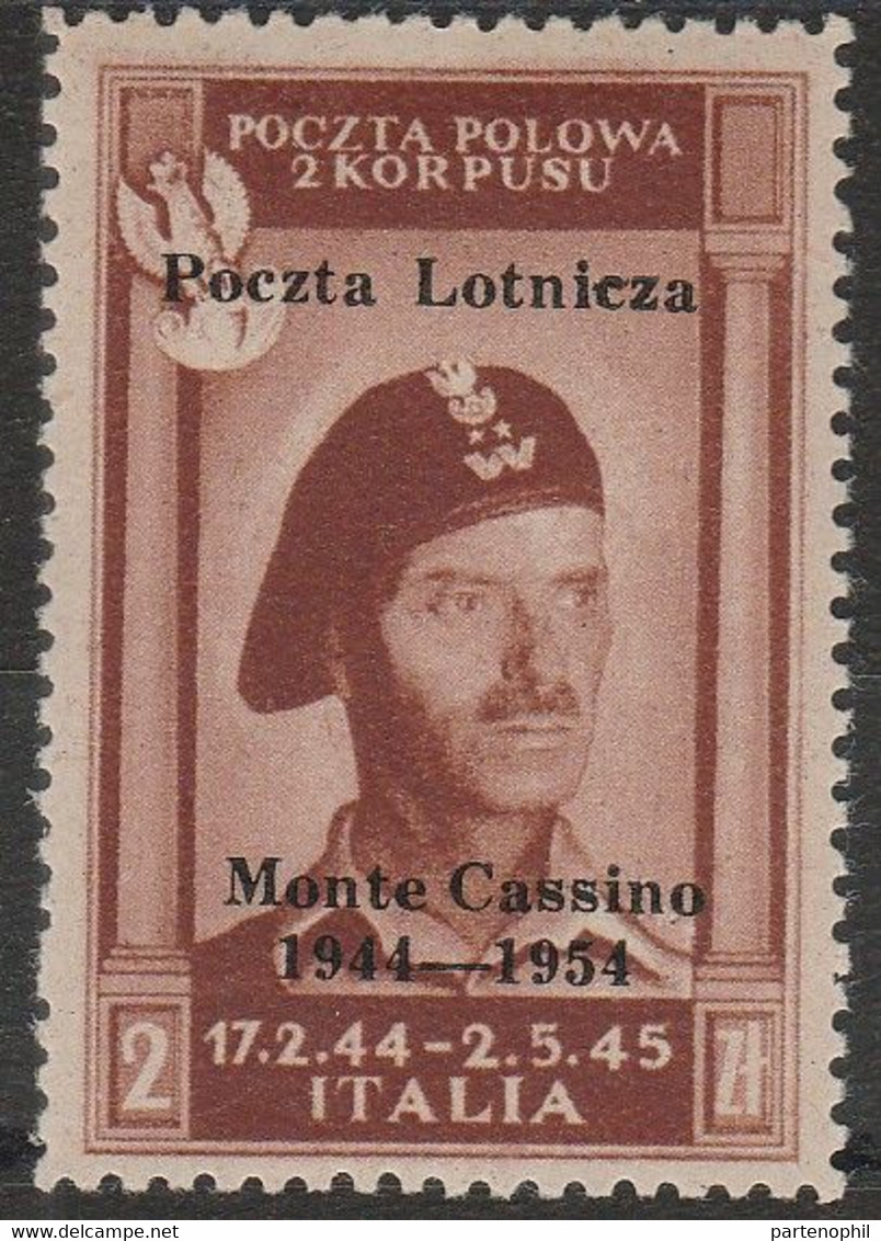 260 - Corpo Polacco 1954 - Governo Di Londra 2zl. Soprastampato Monte Cassino N. P.a. N. 1. Cert. Biondi. Cat. € 320,MNH - 1946-47 Corpo Polacco Periode