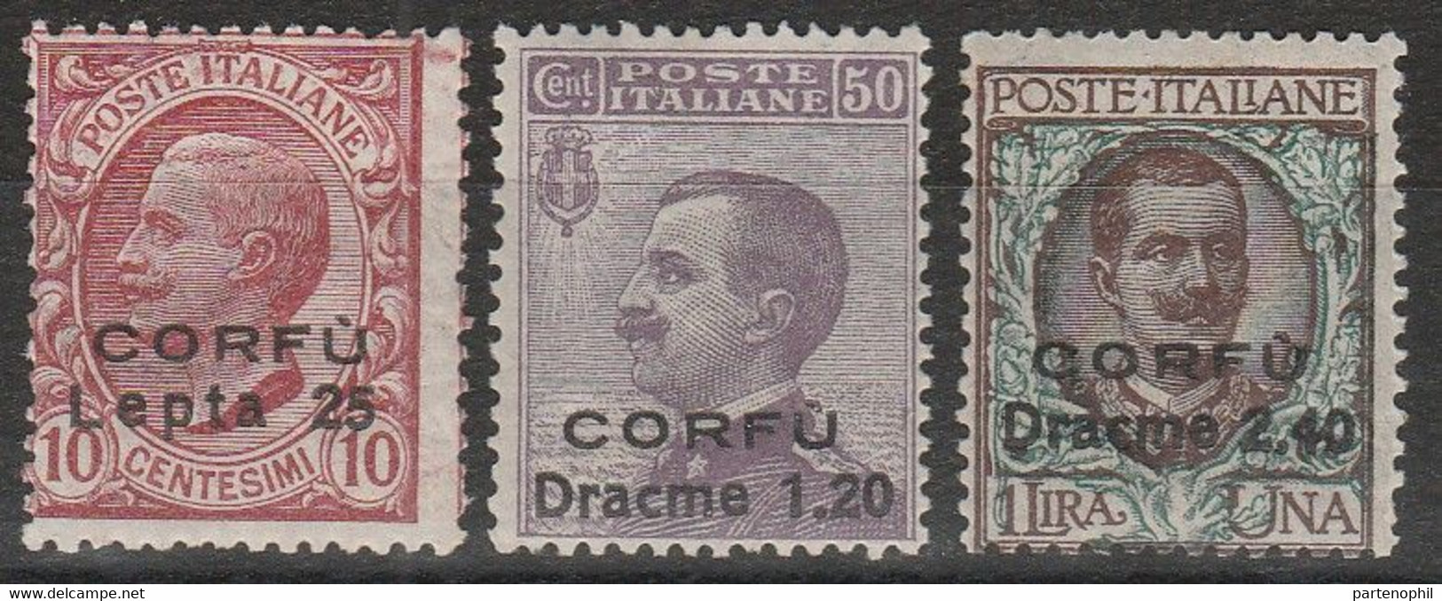 275 -  Corfu  1923 - Francobolli D’Italia Soprastampati N. 9/11. Cat. € 500,00. SPL - Corfù