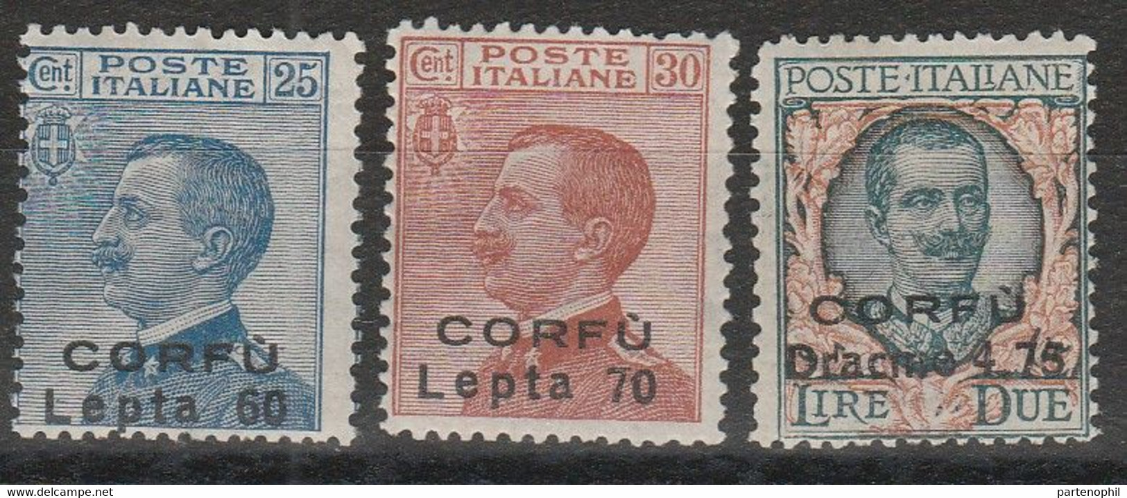 276 -  Corfu  1923 - Francobolli D’Italia Soprastampati N. 12/14. Cat. € 150,00. MNH - Korfu